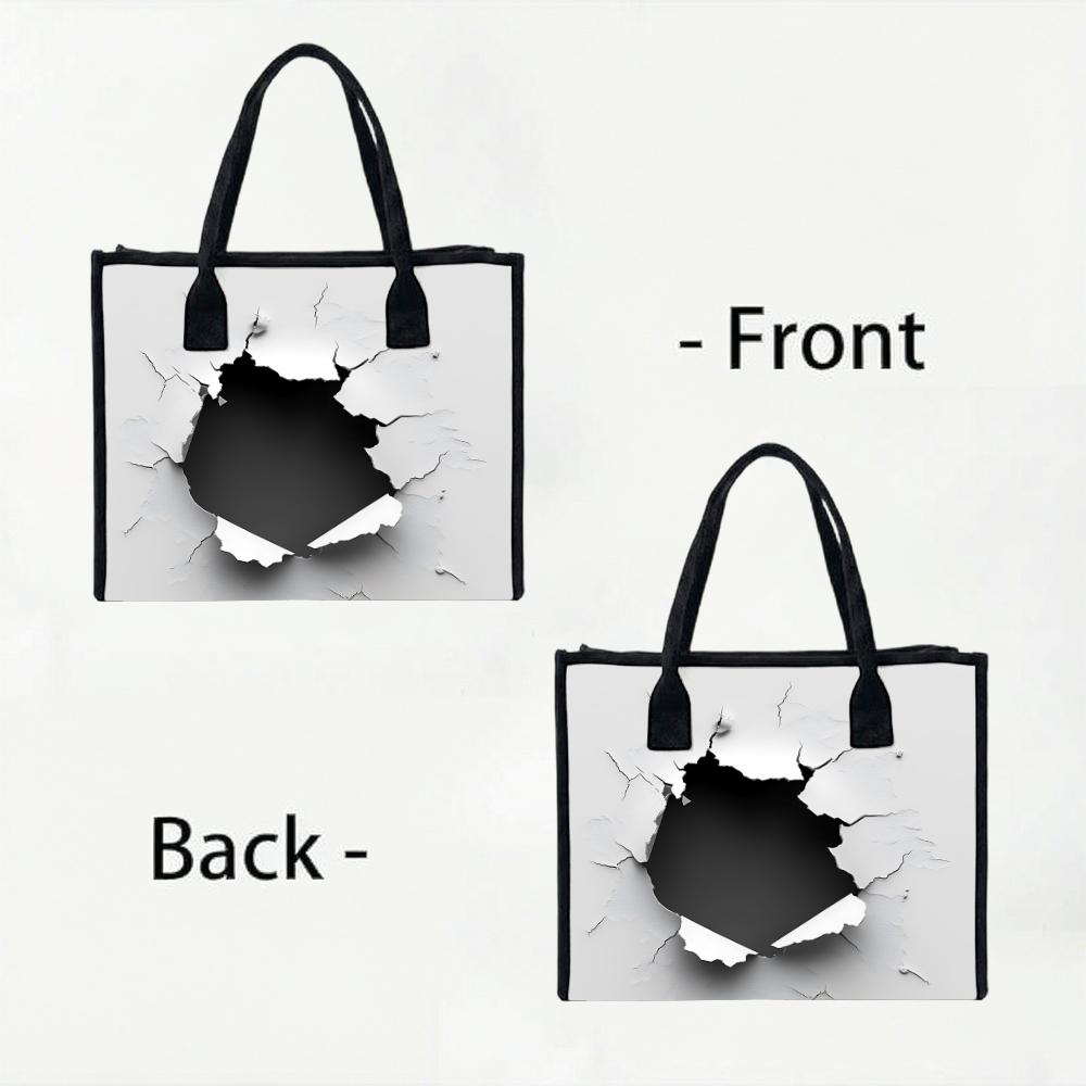 Crack Print Fashion Canvas Tote Bag Casual Large Capacity Portable Daily Shopping Shoulder Bag