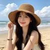 Women's Wide-Brimmed Straw Sun Hat Foldable Summer Fisherman's Hat Breathable Slimming for Outdoor Travel and Beach Use