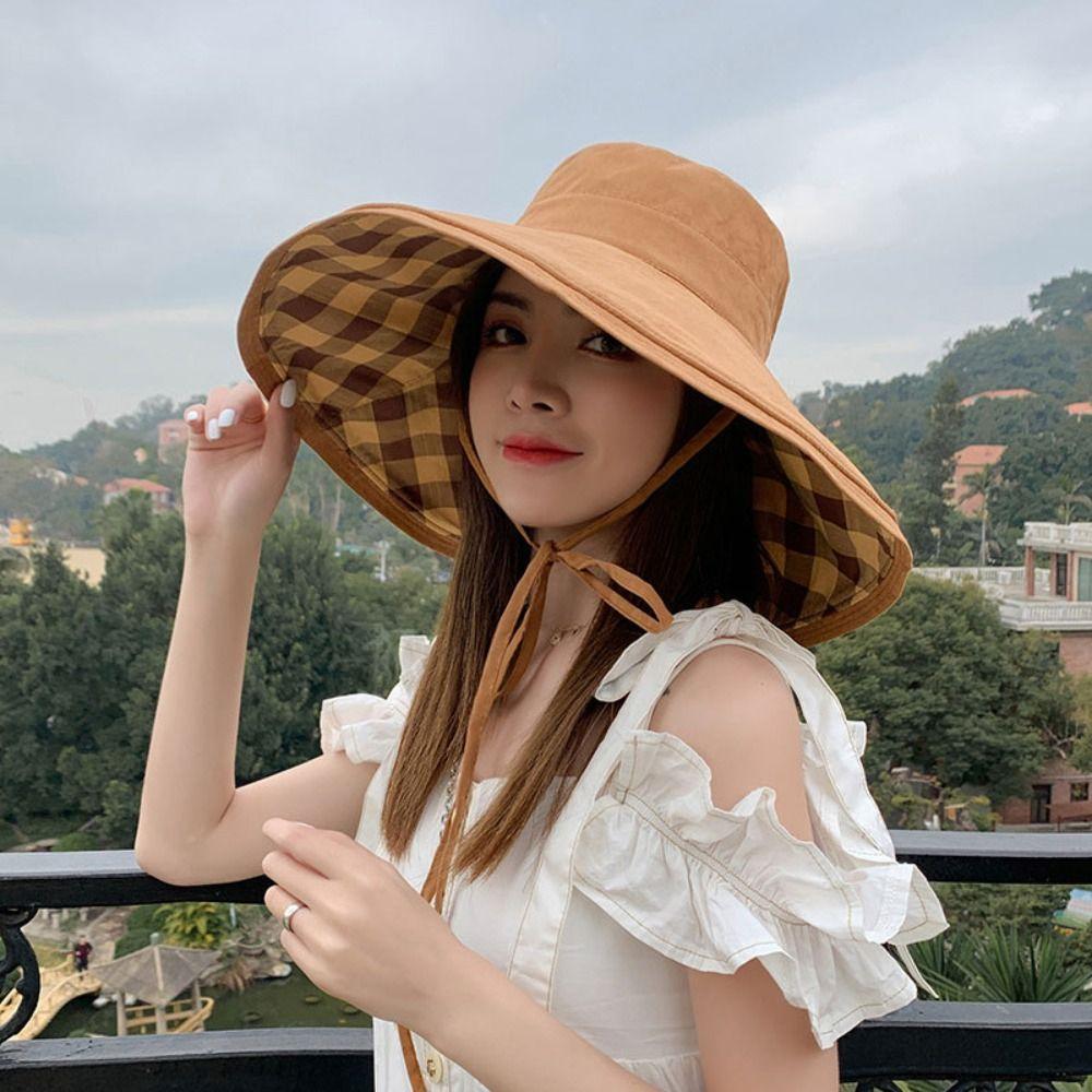 Foldable Sun Protection Hats Double-sided Beach Bucket Hat Leisure Fisherman Hat  For Ladies Girl