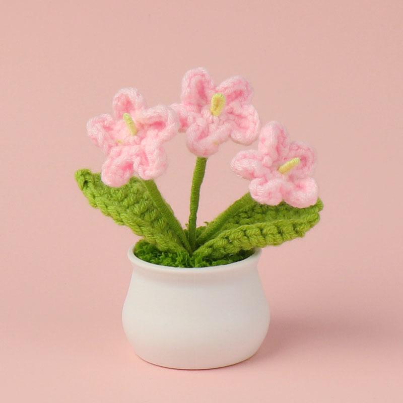 Hand-Knitted Wool Fake Flowers Set: Sunflower, Carnation, Tulip - Desktop Decor, Teacher/Student Gift, Everlasting Bouquet