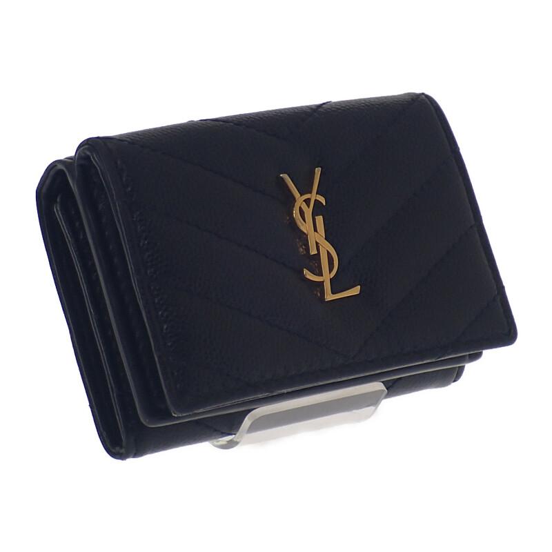Saint Laurent 668274BOWA11000 Trefoldig lommebok svart Kalveskinn Dame