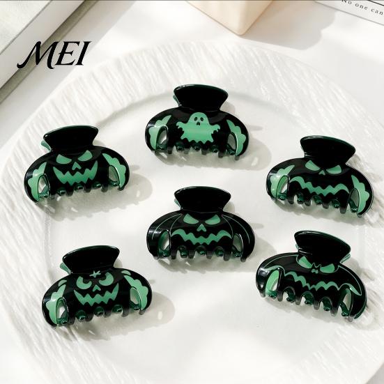 Glow in The Dark Hair Clips Halloween Claw Clips, Luminous Ghost Pumpkin Pattern Acrylic Anti-slip Fluorescent Accessories Grippers for Women