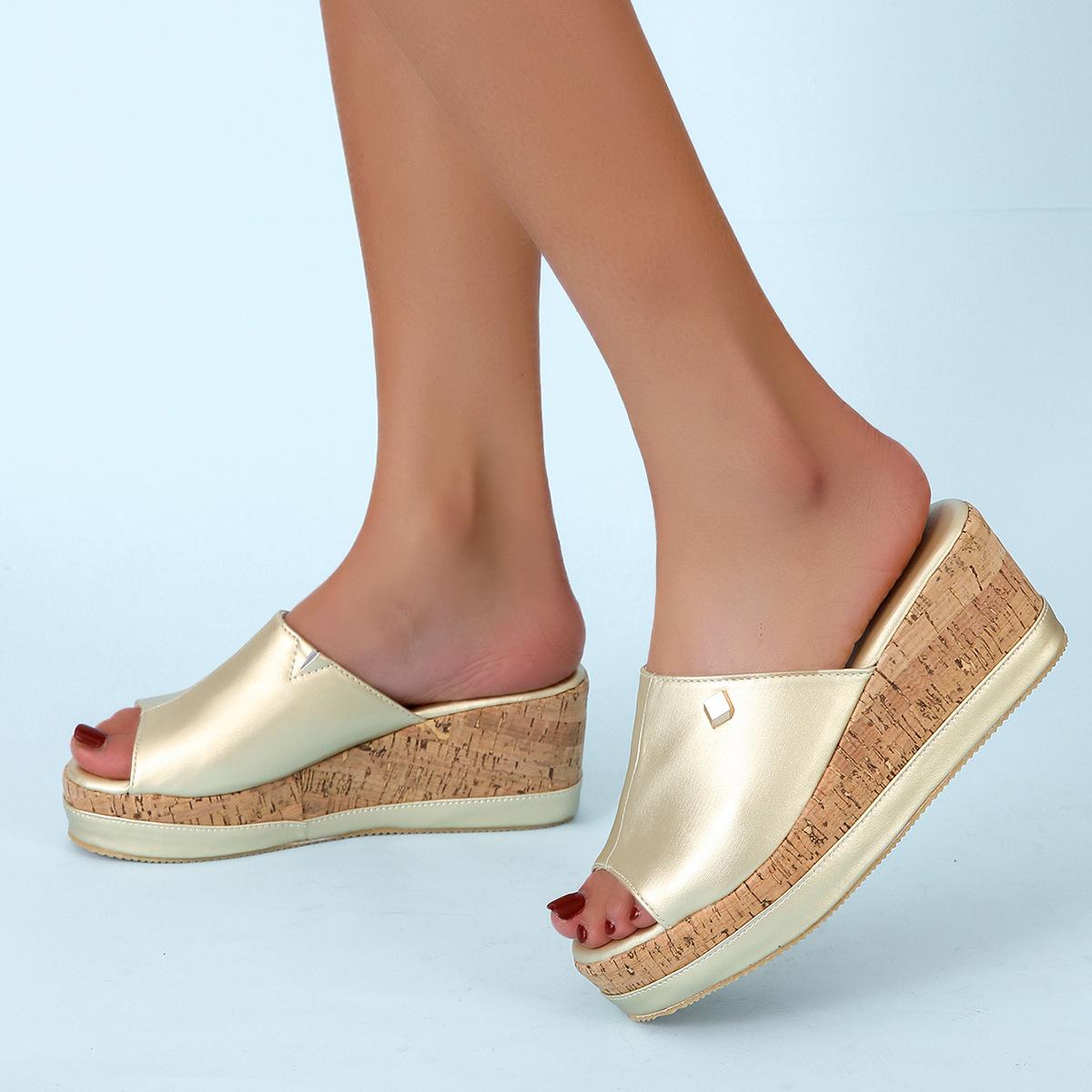 

Women s shoes new wedge heel platform fish mouth women s slippers slippers 42 золотой