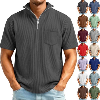 Haut décontracté à manches courtes en velours côtelé à quart de zip pour homme | Pull mode décontracté coupe ample pour un usage quotidien