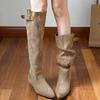 Retro Suede Pile Boots Women'S Autumn New But Knee High Knight Boots Thick Heel Western Cowboy Boots