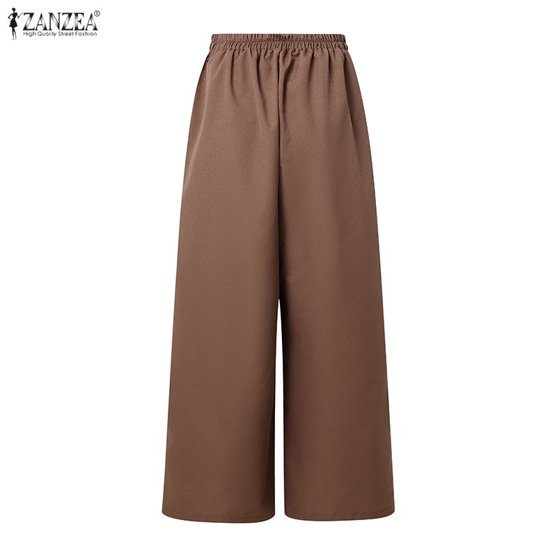 ZANZEA Women Commuer Casual Solid Color Loose Wide Leg Pants