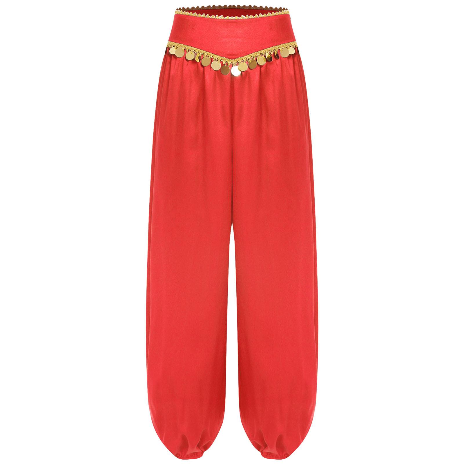 

Жіночі штани для танцю живота з низькою посадкою, з паєтками, широкі штани-гаремного типу, мішкуватого дизайну, костюм для виступу на Хелловін в арабському стилі L червоний
