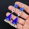 925 Silver Oval Lapis Lazuli Gemstone Dangle Drop Anniversary Earrings Jewelry