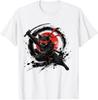 Black Ninja Cat Warrior Japanese Ink Katana Graphic T-Shirt