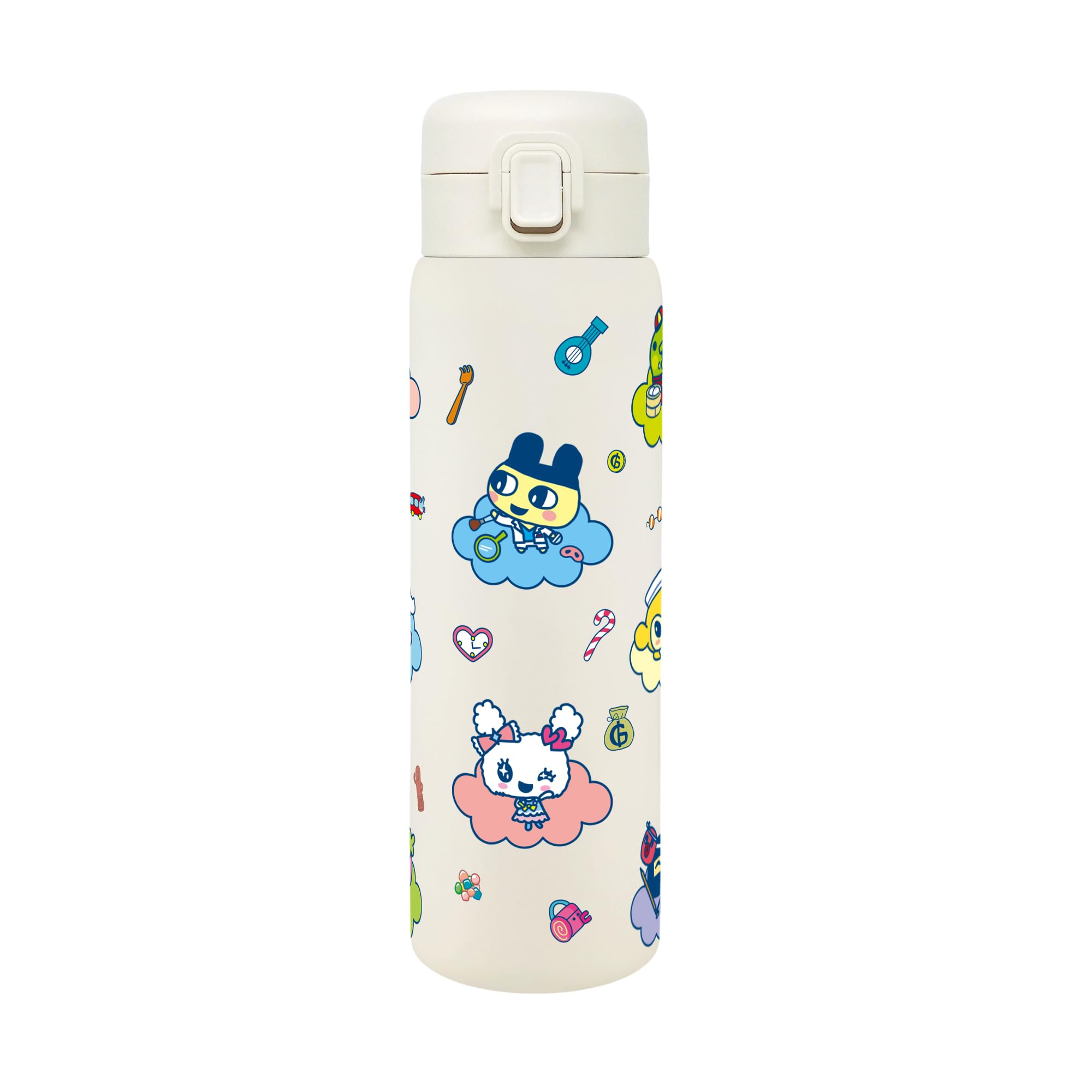 

Tamagotchi Vacuum Insulated Stainless Steel 480ml Puchi with Lock for Easy Model Double-Walled One-Push Bottle, [Puchi Omisetchi] One-Touch One-Hand