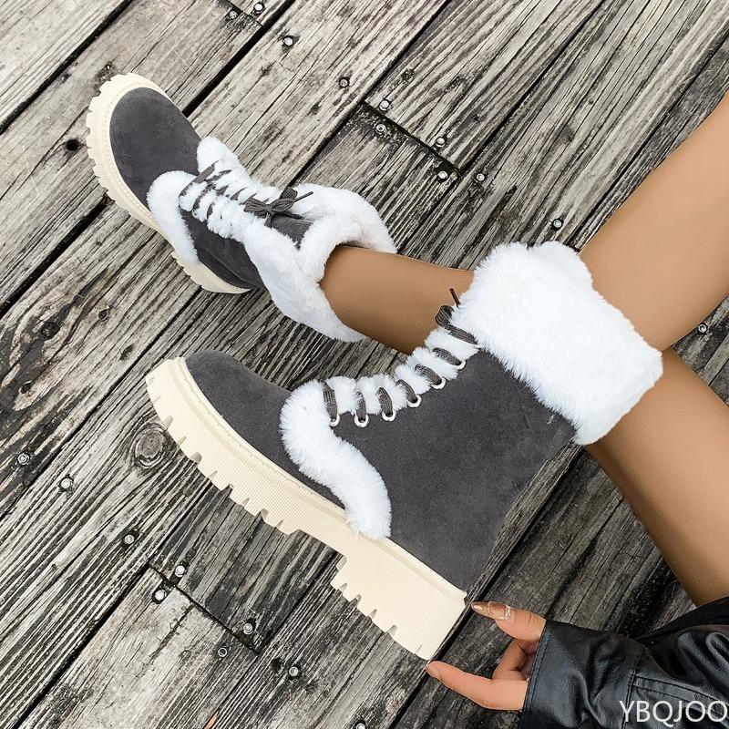 Autumn Winter Midsole Thick Warm Snow Boots with Thick Soles Thick Heels Simple Comfortable Midsole Boots for Women