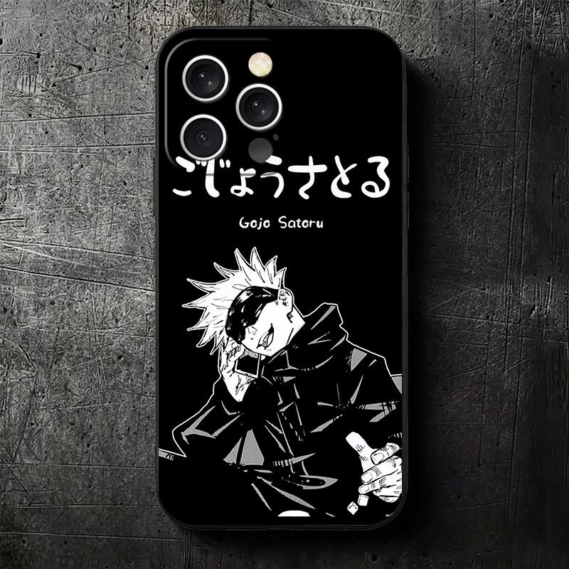JUJUSU Anime Character Black White Soft Phone Case for iPhone 16 16E 17 Air 15 Pro Max 14 Plus 13 Mini 11 12 7 Black Cover Back