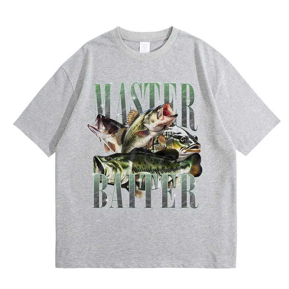 Funny Meme Graphic Tshirts Master Baiter Bass Fishing Fisher Top Casual Cotton Tshirt Short Sleeve Vintage Y2k T Shirts Unisex