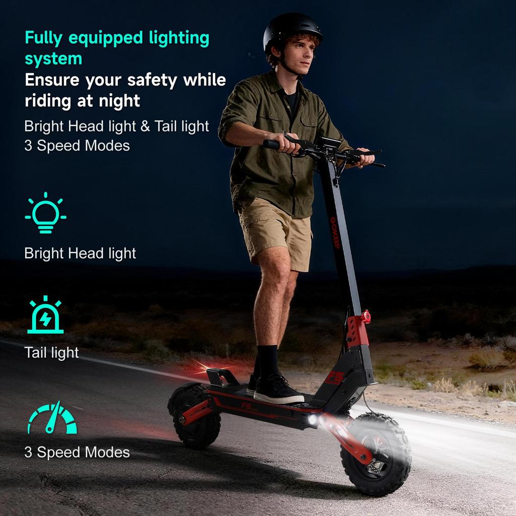 Electric Scooter Gokeep 11" Full Suspension Foldable Electric Scooter 1000W Motor LCD Display 52V 20AH Max Load 120Kg Red F5