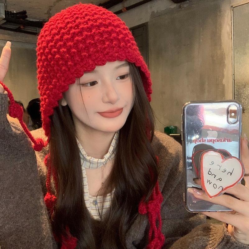 Western Sichuan Atmosphere Wearing Travel Hat High-end Sense Film Wool Hat Women's Red Xinjiang Grassland Knitted Cold Hat