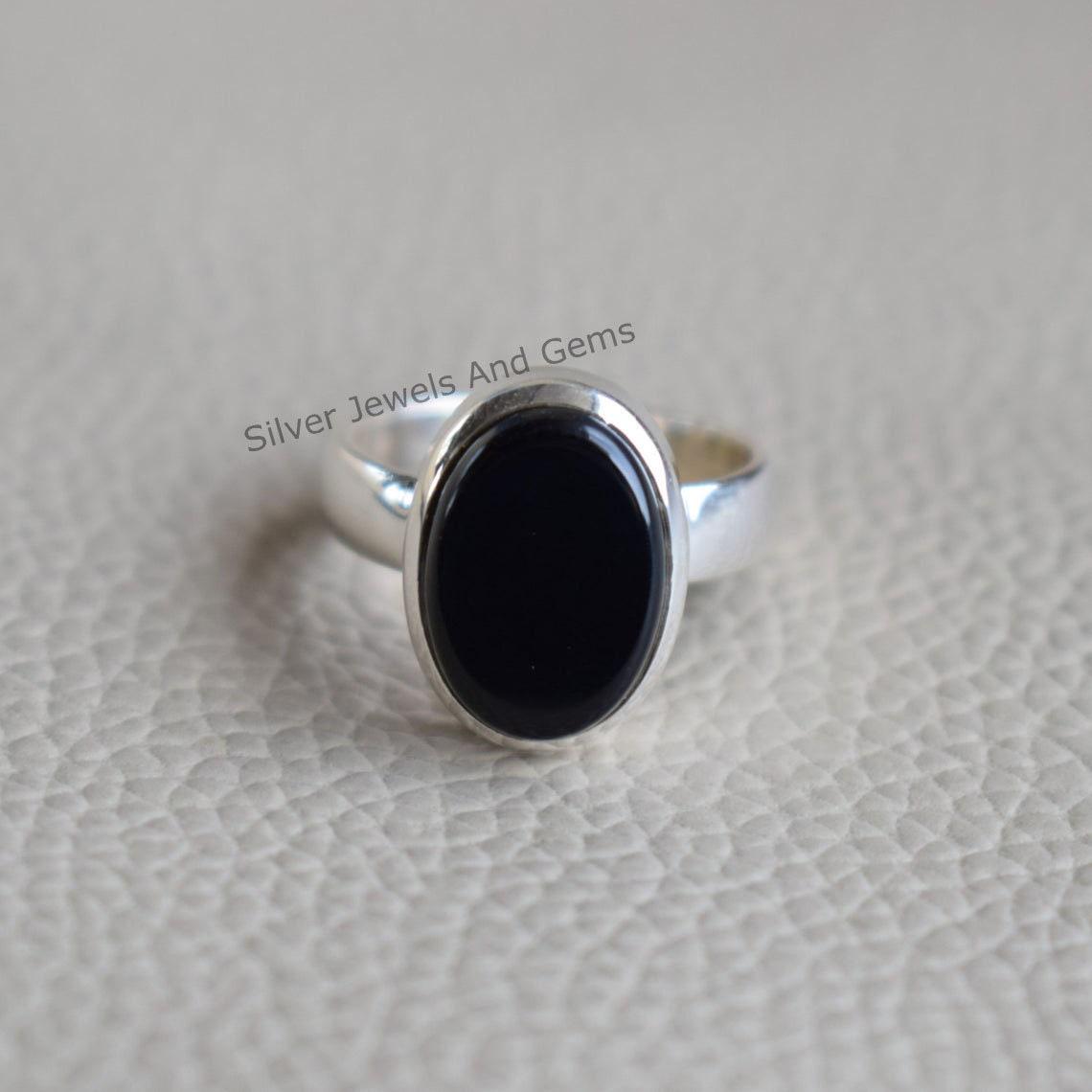 Natural Black Onyx Ring, Handmade Ring