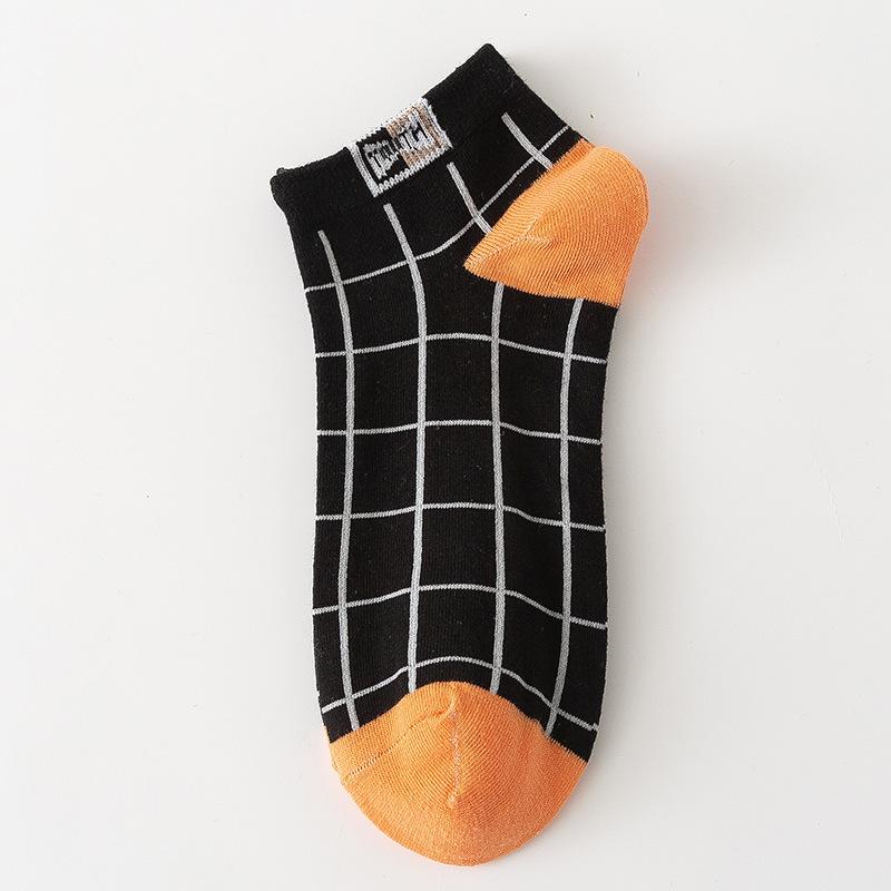 Spring and Summer Men's Cotton Stockings - Check Pattern Trendy Casual Boat Shoes Short Legged Low-Top Four Seasons Stockings