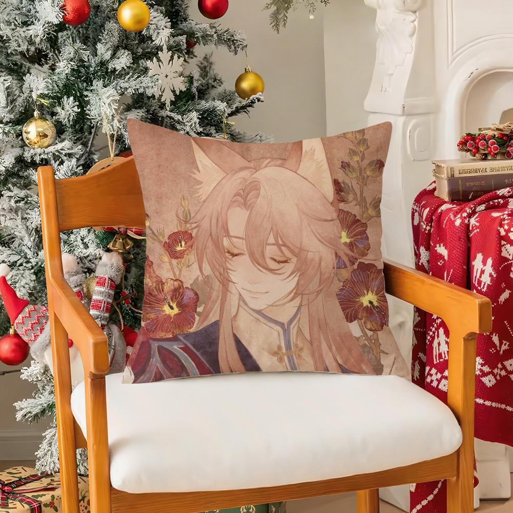 Cute 2D Game H-Honkai Star Rail Pillow Case Silky Short Plush With Invisible Zipper Dustproof Sofa Cushion Cover