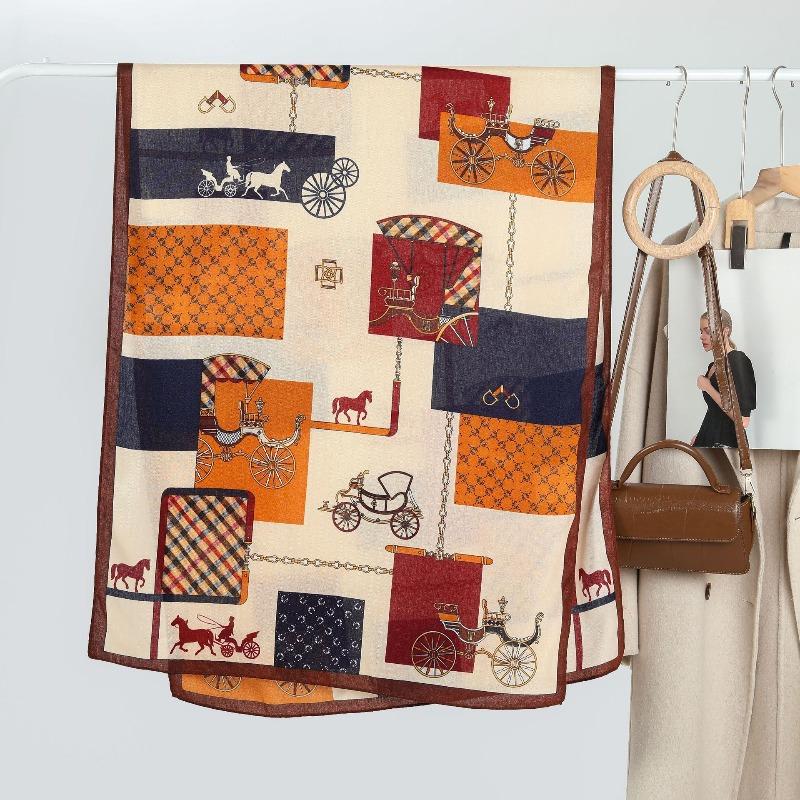 Fashion printed plaid velvet scarf, high-end women's big-name fashion autumn and winter thin shawl, outer cover