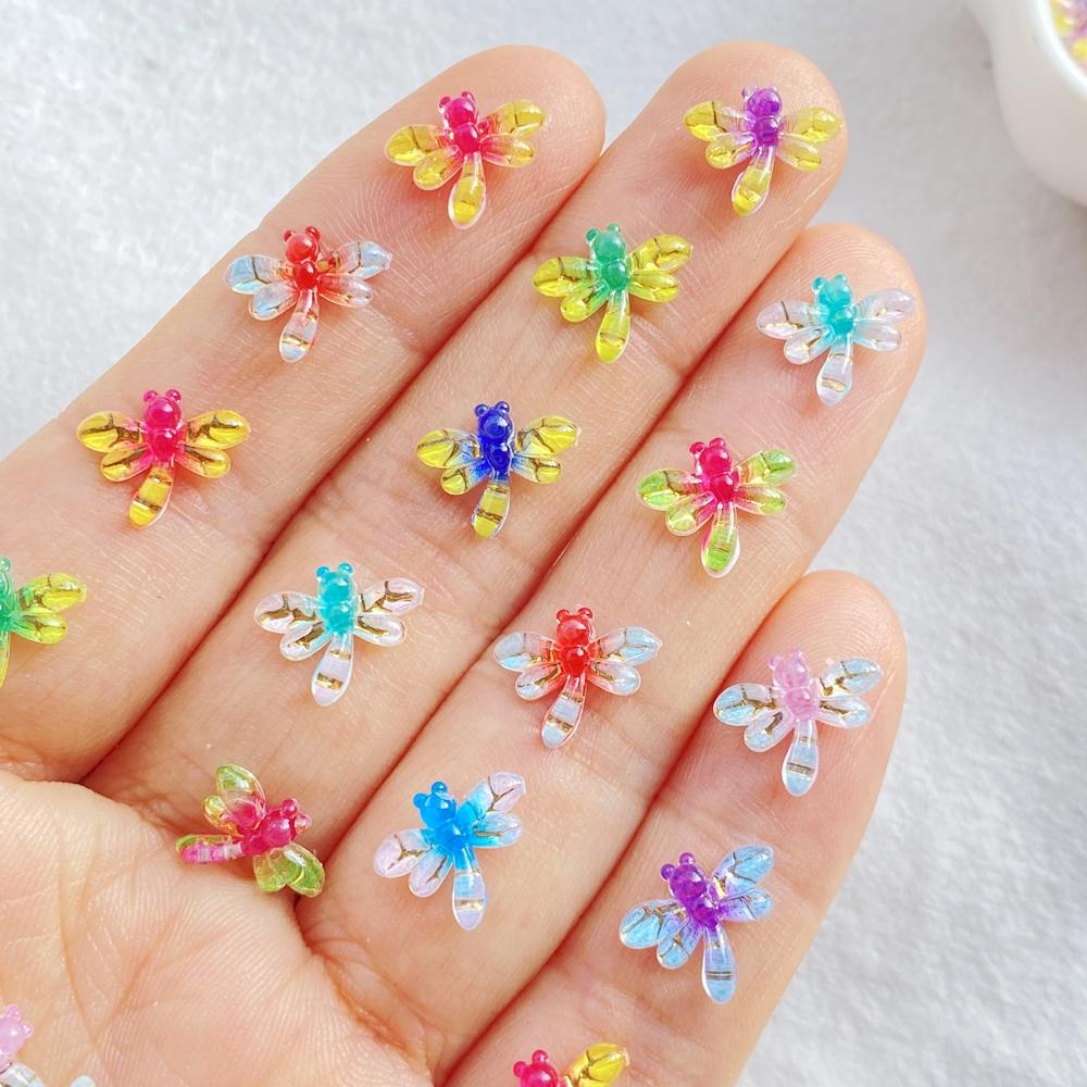 50Pcs Cute Mini Cartoon Colorful Butterflies Flat Back Rhinestone Bead Scrapbook DIY Manicures Appliques Accessories Crafts