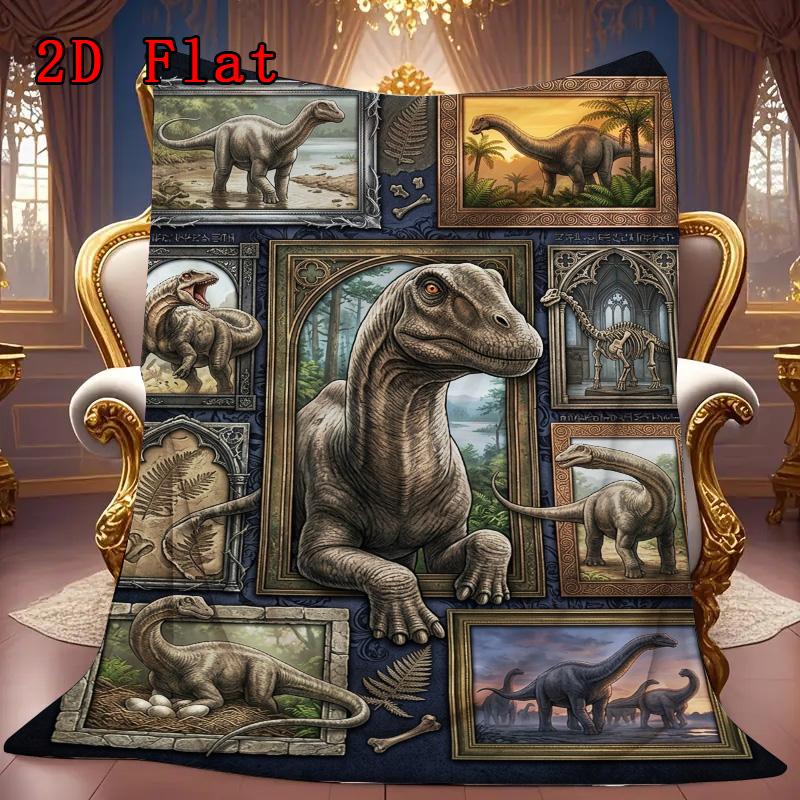 Prehistoric Dinosaur Compilation 2D Flat Pattern Flannel Blanket High quality All Seasons Warmth and Comfort Perfect for Christmas Gifts.