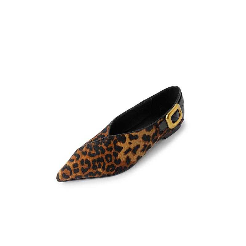 Fashion 2025 New Fashion Single Shoes Ballet Shoes Women's Retro Leopard Print Genuine Leather Pointed Toe Pumps Lady Shoes for Women