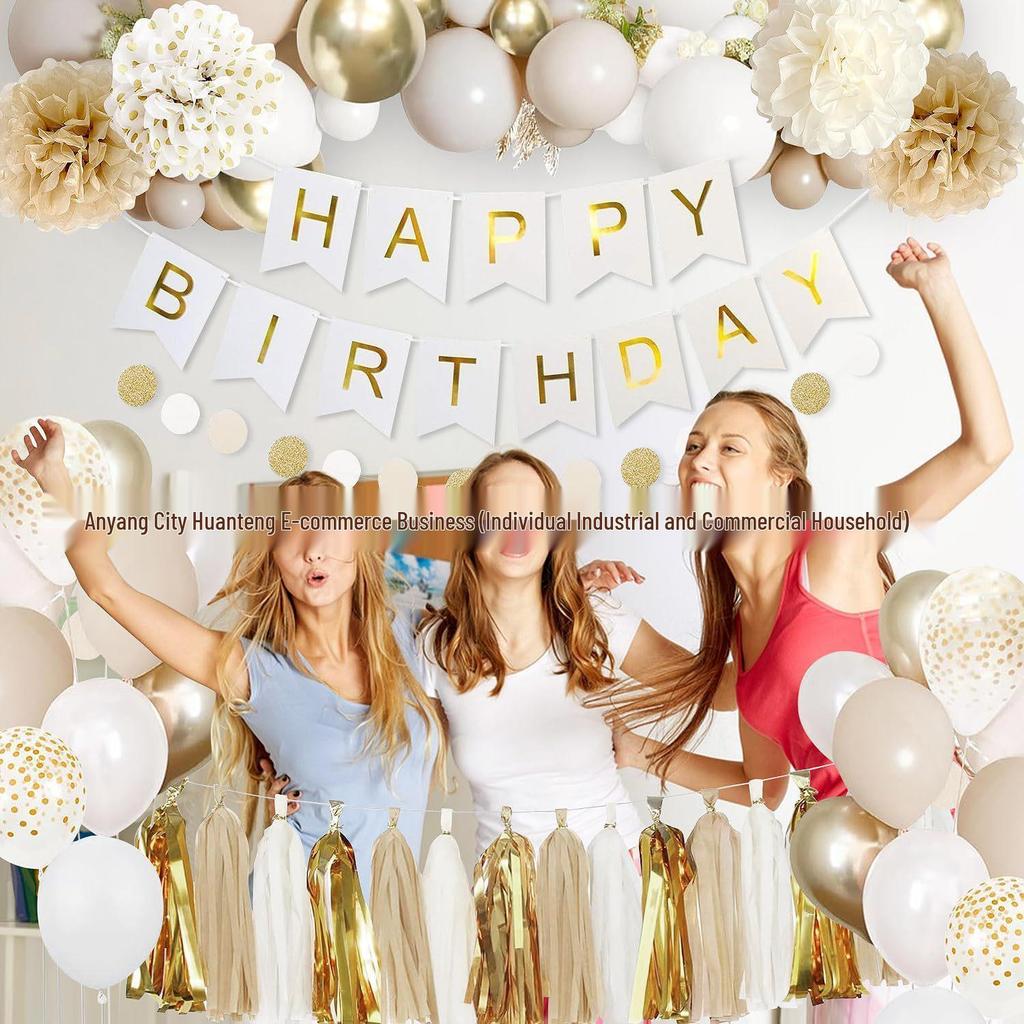 Gold & Grey Birthday Balloon Set with Tassel and Flag Decorations