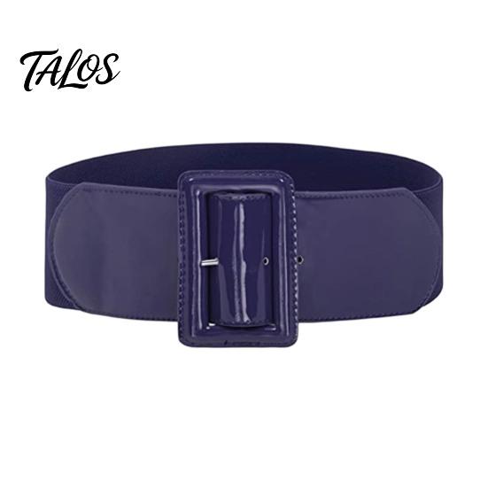 Vintage Style Elastic Waistband Adjustable Size Women Belt, Wide Faux Leather Square Buckle Belt with Buckle, Stretchy Dress Fashion Accessory