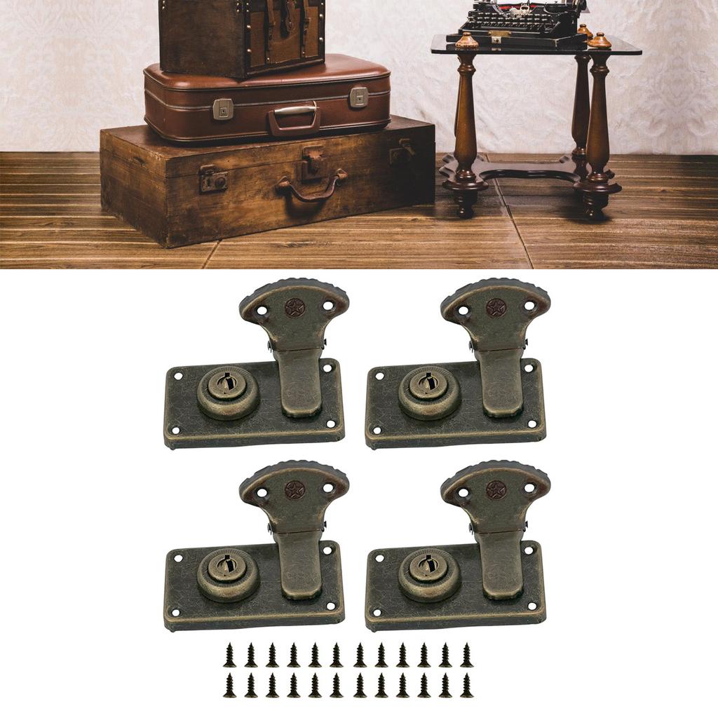 Pack of 4 Antique Styles Bronze Snap Lock Accessory for Jewelry Box Cabinets and Projects Supplies With Key and Screws