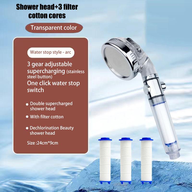 Showerhead 3-speed Adjustment Portable Shower Filter Negative Ion Stone Shower for Bathroom Items Bath Accessories Showers Parts