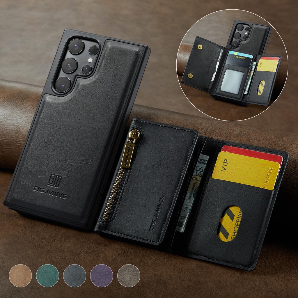 2-in-1 DetaChable Magnetic Leather Wallet Phone Case for Samsung Galaxy S23 24 25 Plus Ultra zipper card slot pocket phone cover