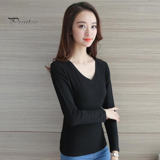 Women Shirt T-Shirt Crew/V Neck Slim Fit Pullover Long Sleeve Stretchy Keep Top Warm Solid Color Autumn Basic Tee Tops Daily Clothing Cold Resistant