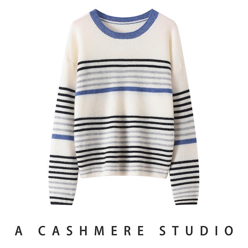 Lekasha Korean Style Striped Cashmere Knit Sweater for Women - Spring & Autumn Fashion