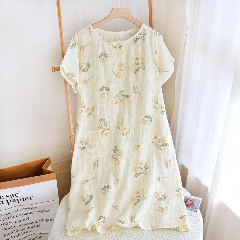 

Летняя свободная ночная рубашка с короткими рукавами из хлопчатобумажной креповой ткани разных цветов, женская домашняя одежда, ночная рубашка, пижама XL