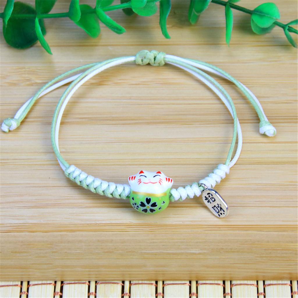 Charm Versatile Lovely Cat Ceramic Woven Bracelet Couple Cute Japan Lucky Kawaii Pendant Rope Chain Jewelry Gift Wholesale