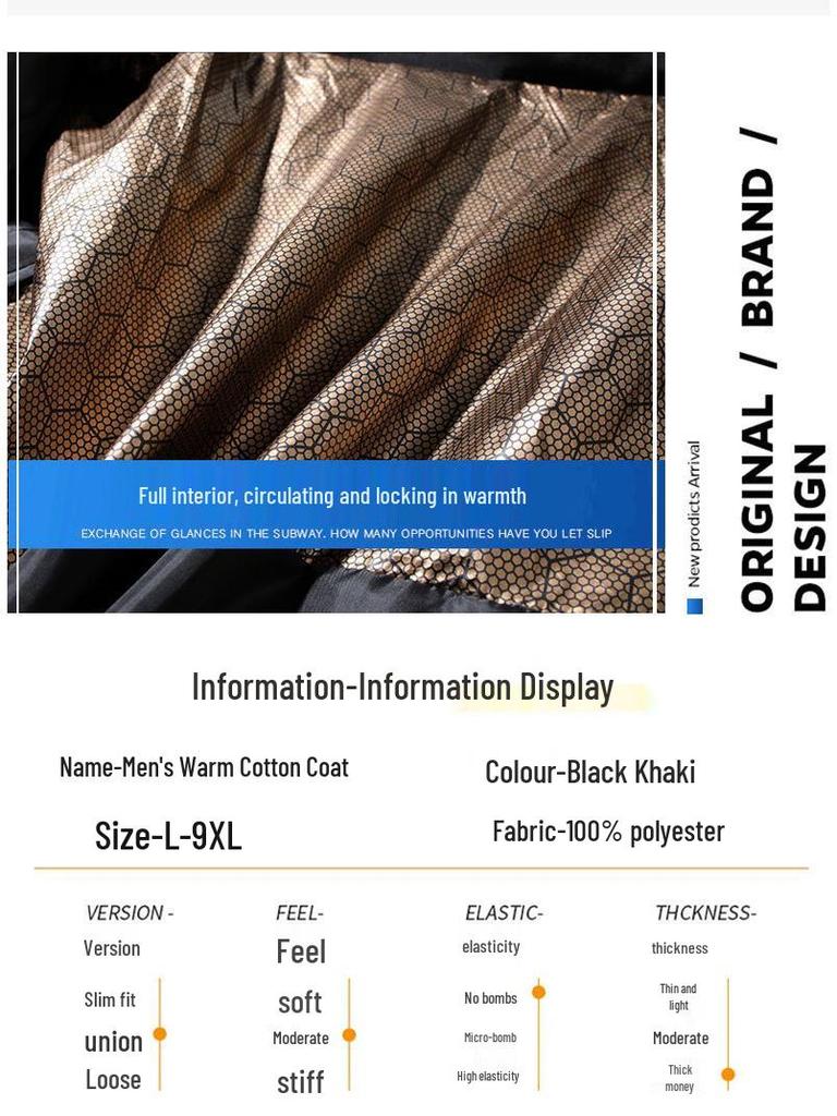 Men's Extra Large Mid-Length Cotton Jacket - Thick, Warm Winter Coat for Plus Size Teens