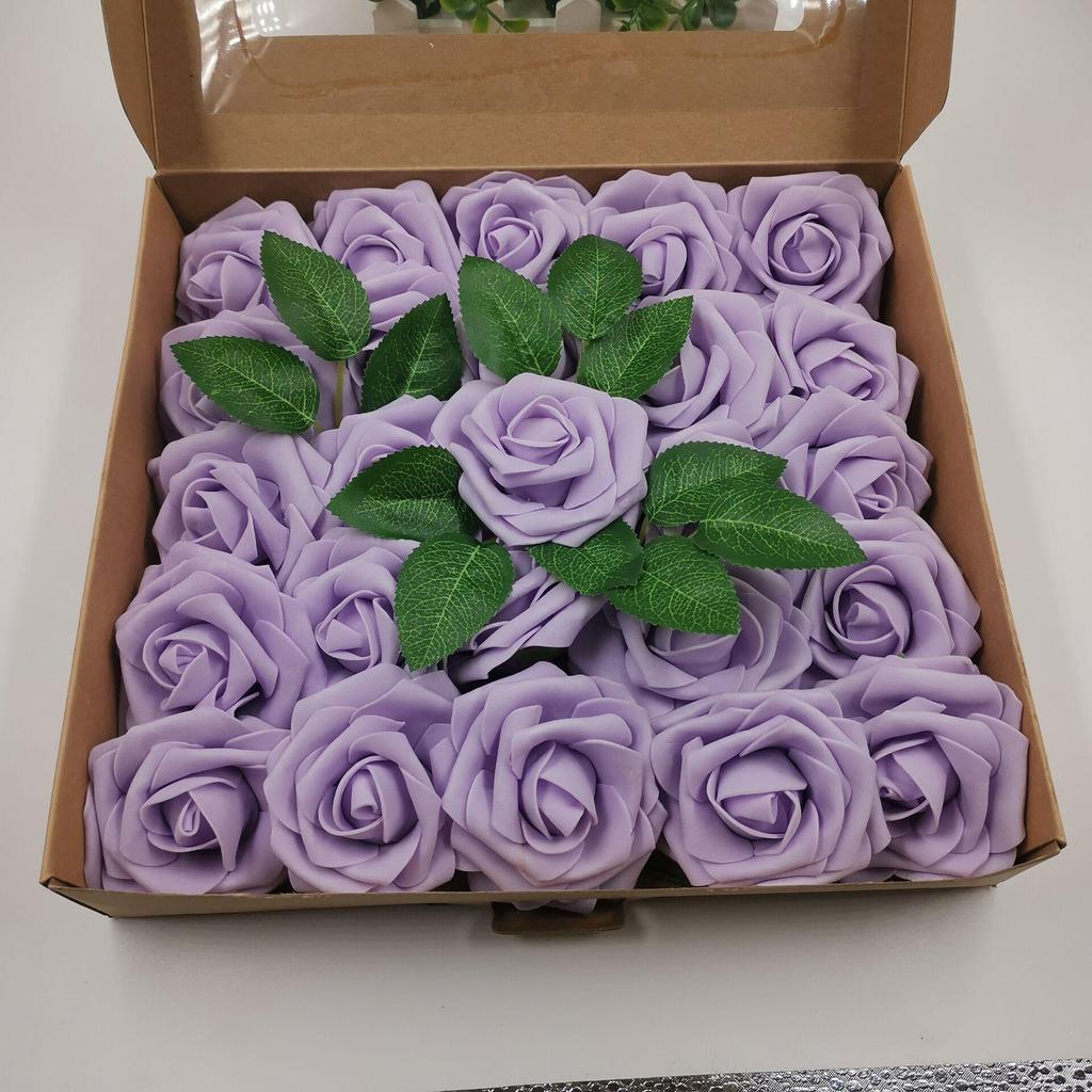 Hot Seller: 25-Piece PE Rose Flower Gift Box with 8cm Simulation Roses, Leaves, and Stems