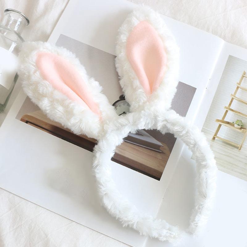 Soft Headband with Bunny Ears Plush Animal Hair Hoop Fluffy Easter Christmas Cosplay Cartoon Theme Party Costume