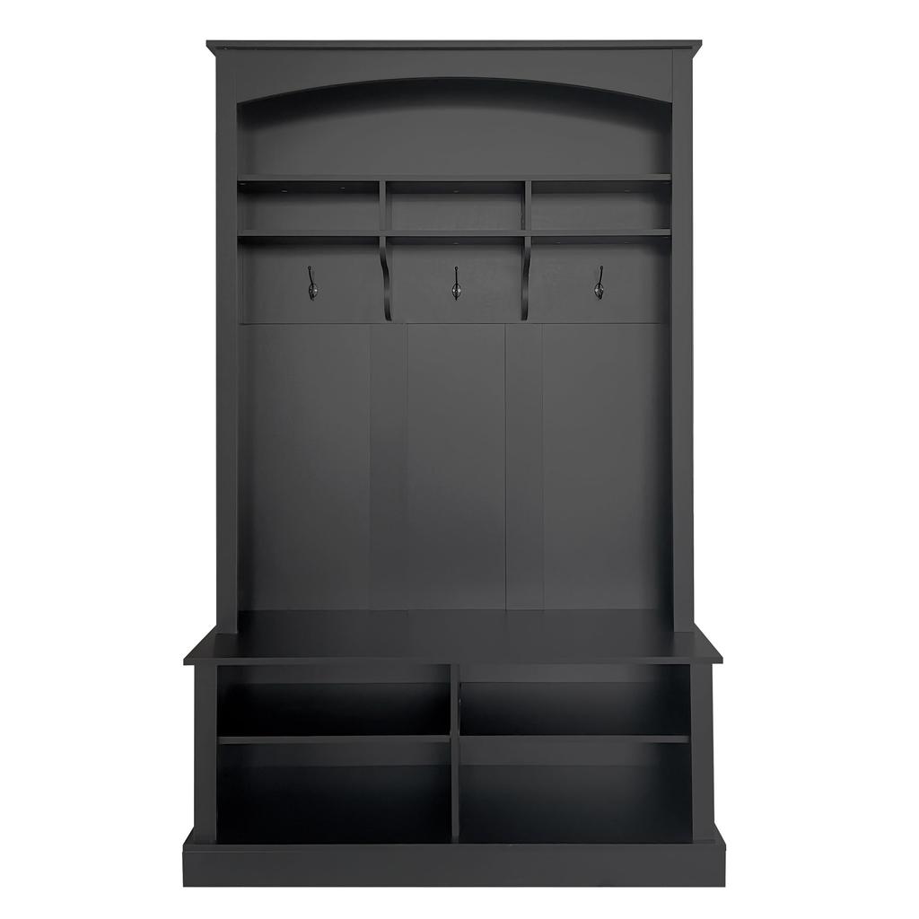Hallway Wardrobe Coat Rack, Bench, Shoe Cabinet, Open Storage Space, 3 Hooks, Freestanding, Space-saving