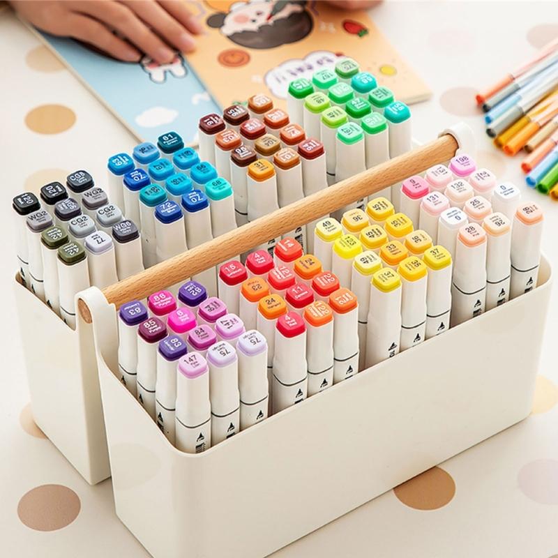 Practical Storage Box with Wooden Handle Multi Compartment Table Storage Box for Sorting Stationery Notebooks Folders