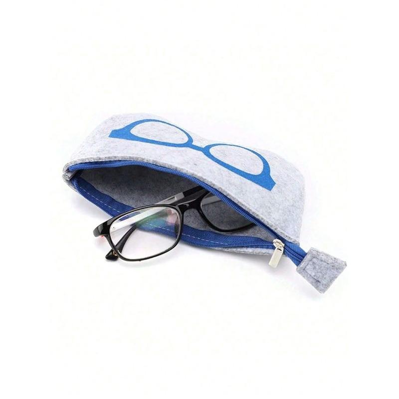 

Soft Felt Eyeglass Case With Colorful Eyeglass Pattern Design Portable Fashionable Eyewear Storage Bag, Versatile Travel Pouch For Various Items 1 Piece синий
