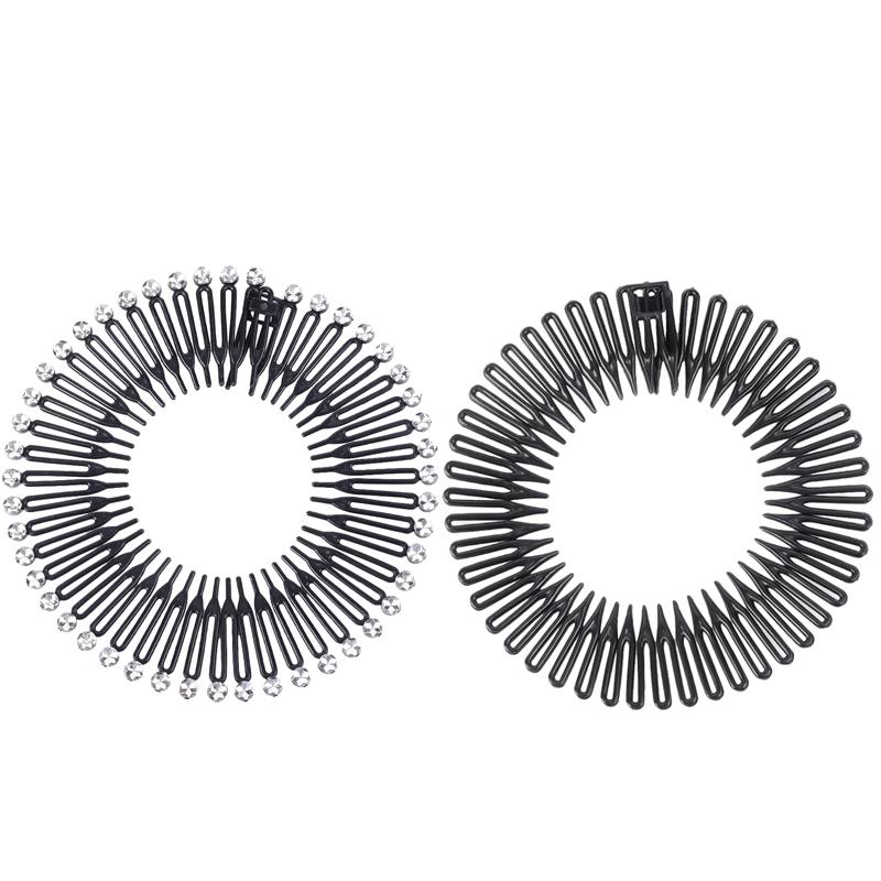 2 Stück Strass Kunststoff Vollkreis Dehnbar Diamant Flexibel Kammzähne Stirnband Haarband Clip Gesichtswaschung Fixiert Haarzubehör