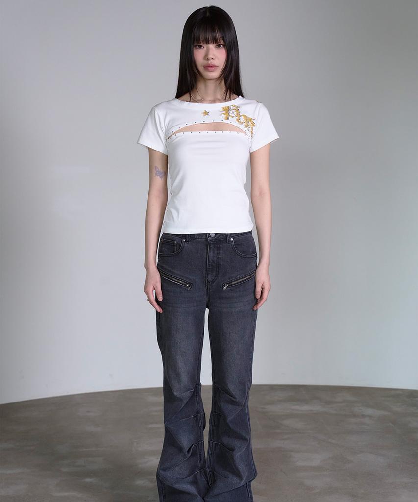 PRENDA Cut Out Star Stud Tee White
