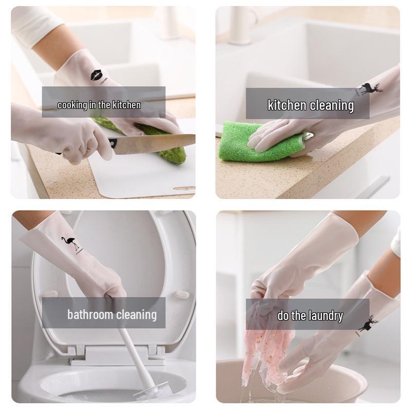 Translucent Rubber Dishwashing Gloves - Waterproof, Non-Slip, Durable, Thin for Household Cleaning and Kitchen Use.