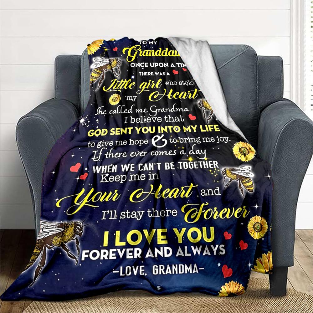 1pc Granddaughter Love Quotes Blanket Lightweight Flannel Blanket Throw Blanket For Sofa, Bed, Travel, Camping, Livingroom, Office, Couch, Chair, And