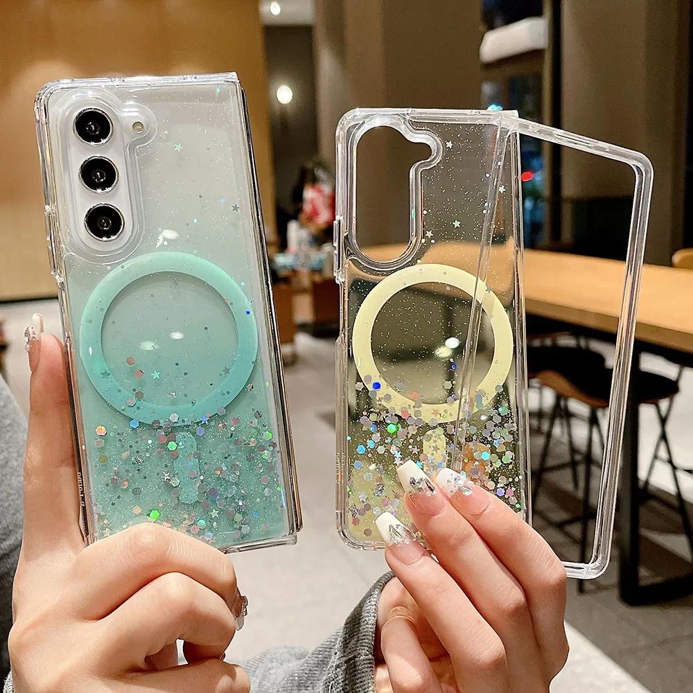 For Samsung Z Fold 6 5 Cover Gradient Glitter Magnetic Magsafe Case For Samsung Z Fold5 Z Fold4 Z Fold3 Wireless Charging Cover