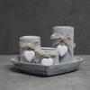 3Pcs Wood Candlestick Set Tealight Candle Holders with Romantics Heart Designs Tray and Bows Decoration for Centerpieces