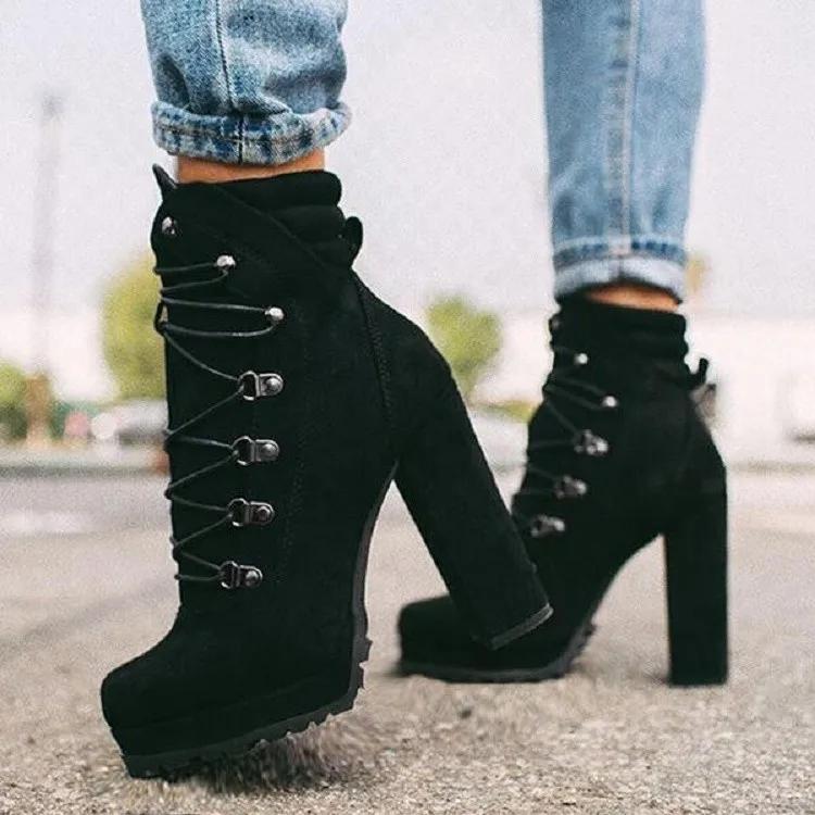 

European and American suede short boots new waterproof platform high-heeled short boots autumn and winter 43