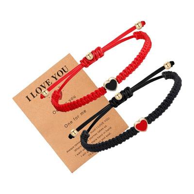 Geflochtenes Herzarmband, Goldperlen-Jadeschnur flache Knoten geflochten Phnom Penh schwarzrot Pfirsichherz Armband.