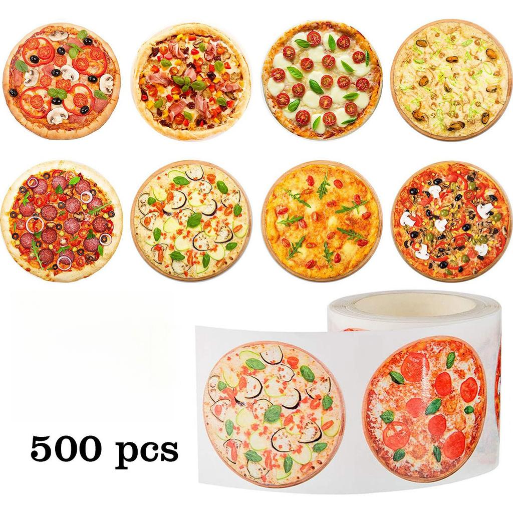 500pcs Pizza Stickers for Baking Cake Decor, DIY Food Dessert Adhesive Labels, Gift Wrapping Sealing Stickers for Envelope Bags